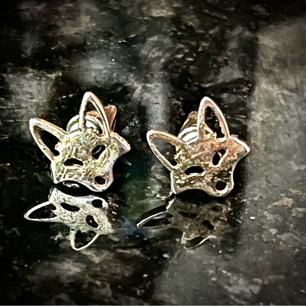 Gold Fox Head Stud Earrings